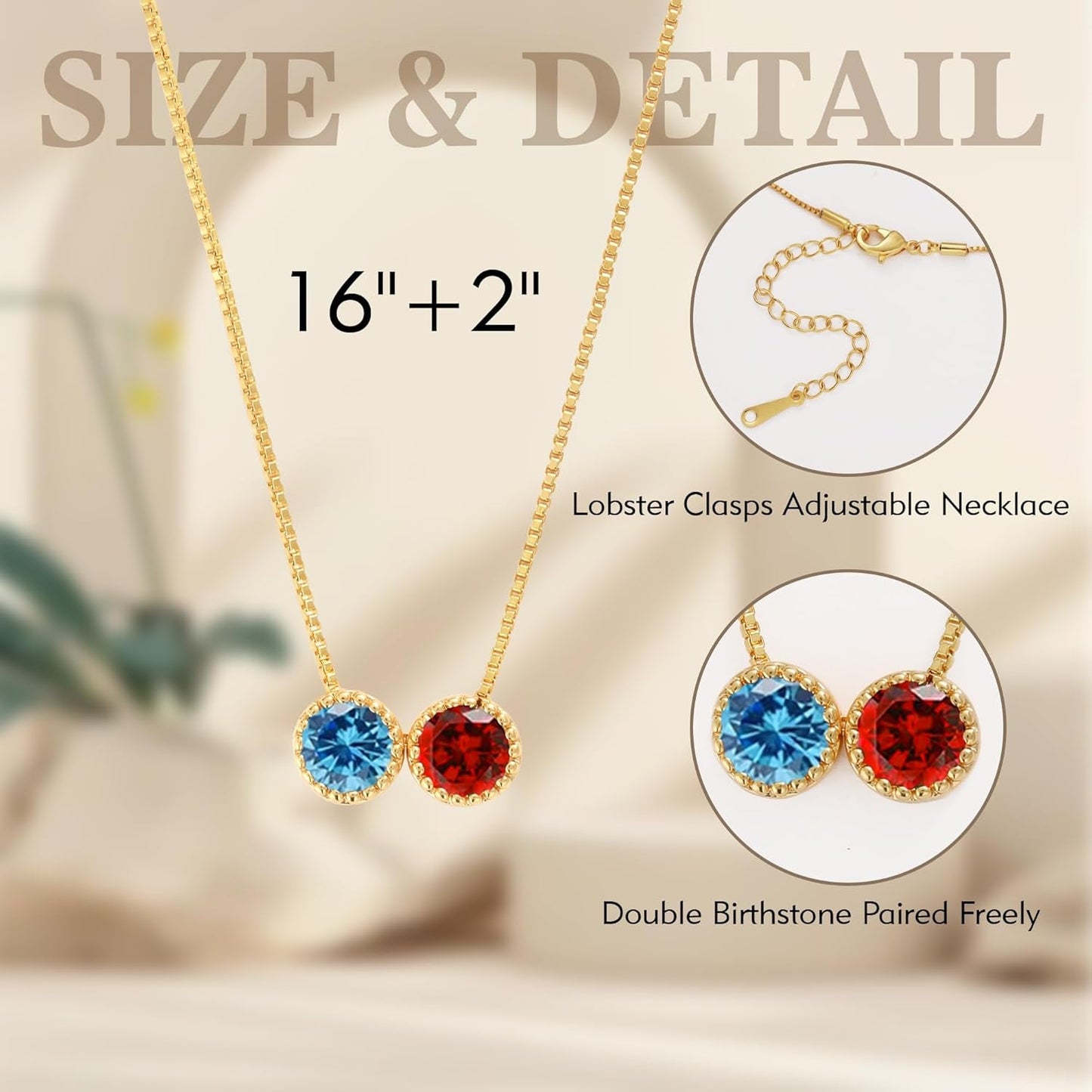 Birthstone Necklace for Women, Birthday Gifts for Women 14K Gold Necklaces for Teen Girls Dainty 1 to 12 Birthstone Christmas Gift Stocking Stuffers Valentines Mothers Day Jewelry