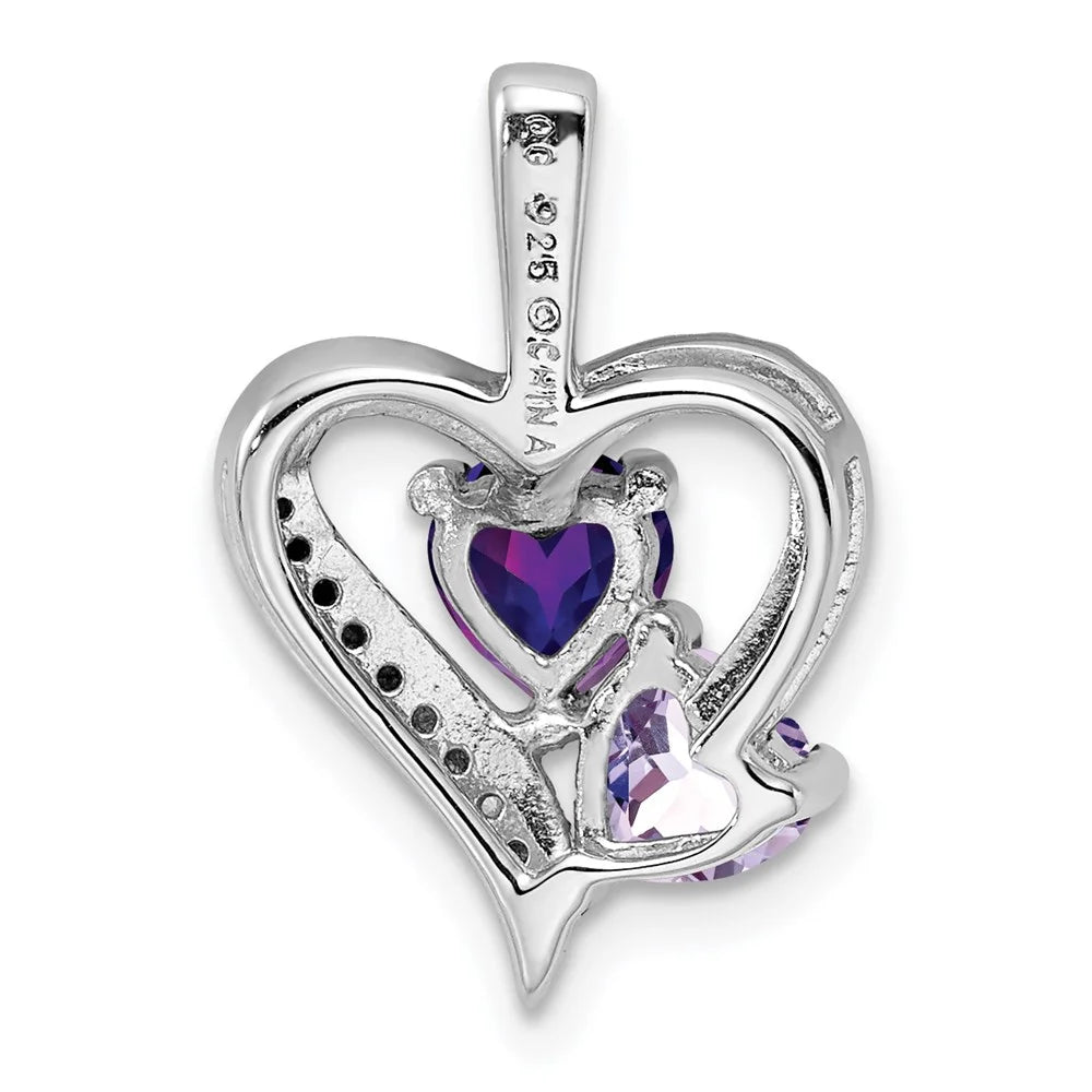 Sterling Silver Rhodium Plated Amethyst Pink Quartz and Diamond Pendant QP3138PQ