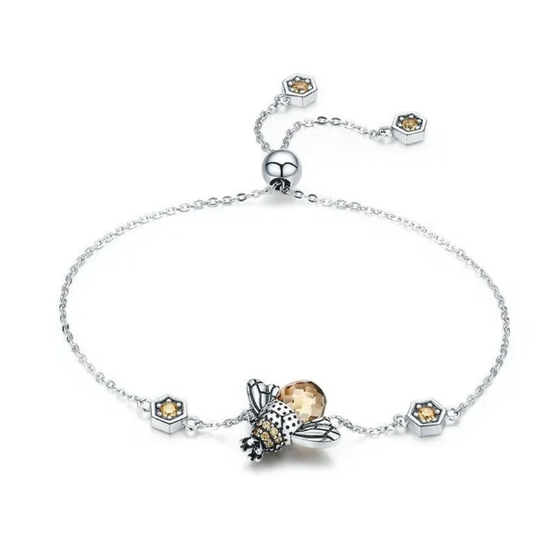Popular Elegant Bee Design Gemstone Topaz Pendant Necklace/Earring/Ring/Bracelet 925 Silver Jewelry Set Mother'S Day Gifts