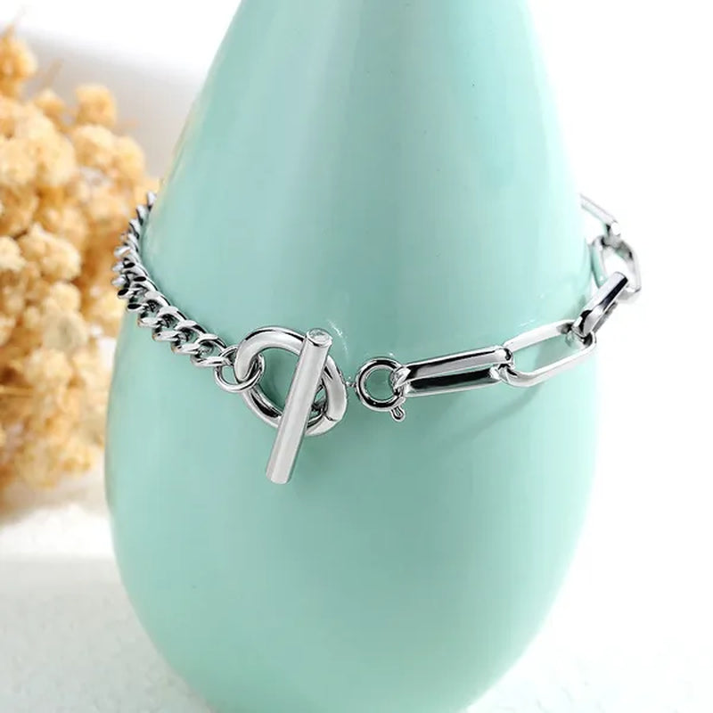 Stainless Steel CZ Bracelet Silver Rose Gold Color Love Heart Pattern Decorating Chain Bracelets