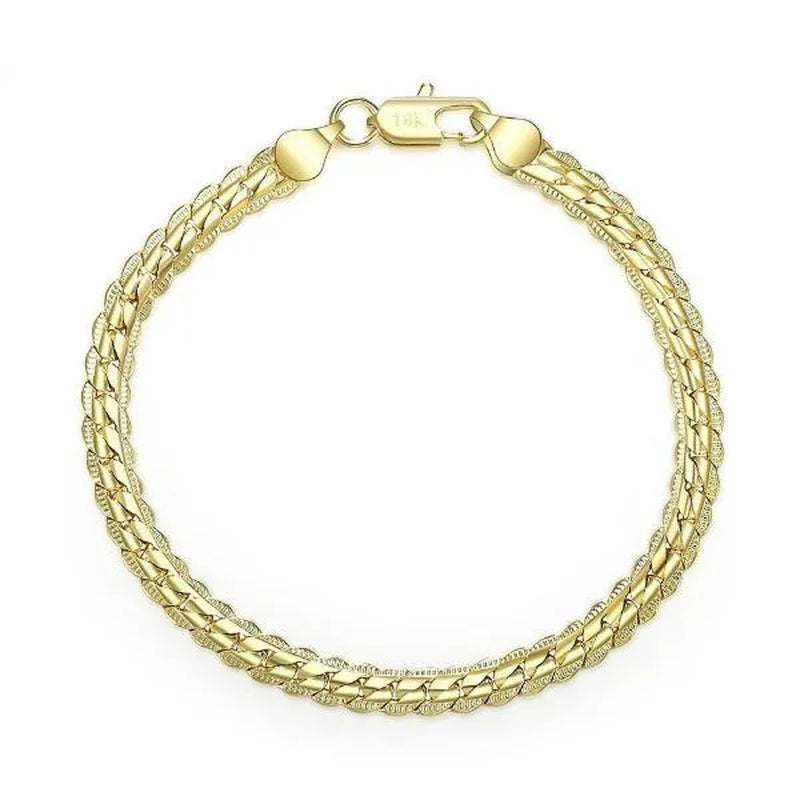 18k Gold/925 Sterling Silver Classic Flat Sideways Chain Bracelets for Women Men's Fashion Party Wedding Jewelry Gifts