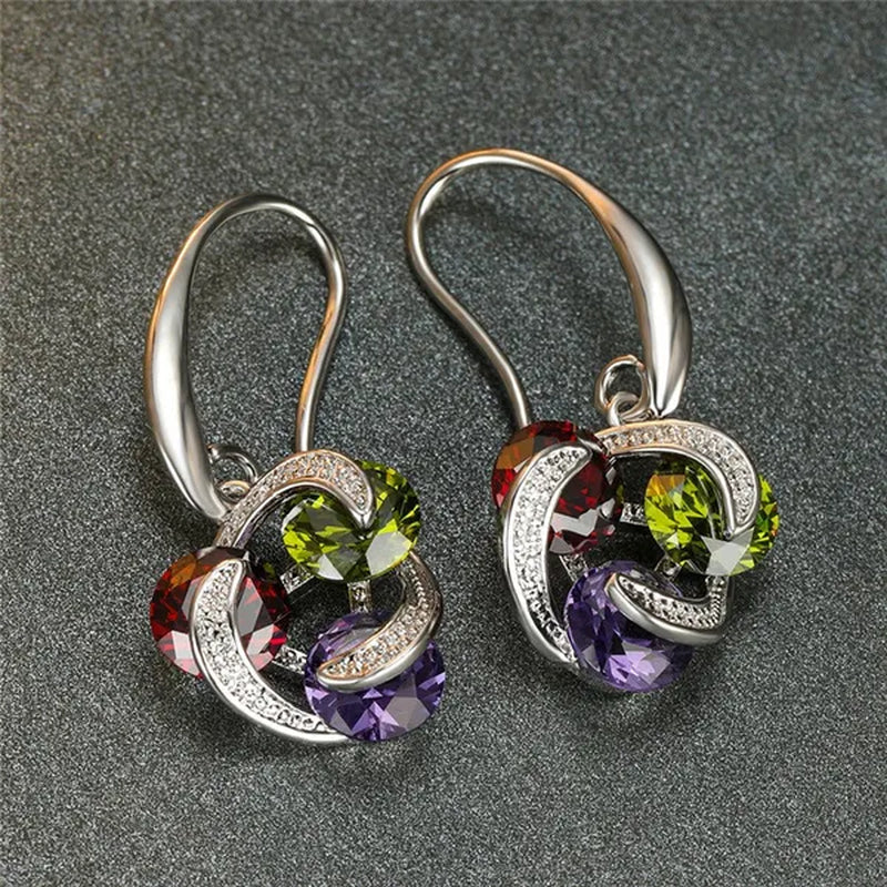 2020 New Fashion Mysterious Amethyst Peridot Ruby Drop Pendant Earrings Sterling Silver 925 Chic Diamond Charm Jewelry Surprise Gift