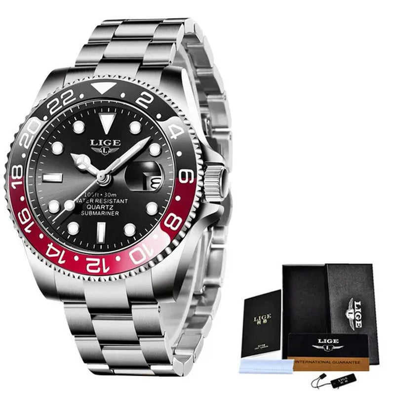 LIGE Military Men's Watch Stainless Steel Band Date Mens Business Male Watches Waterproof Luxuries Men Wrist Watches for Men