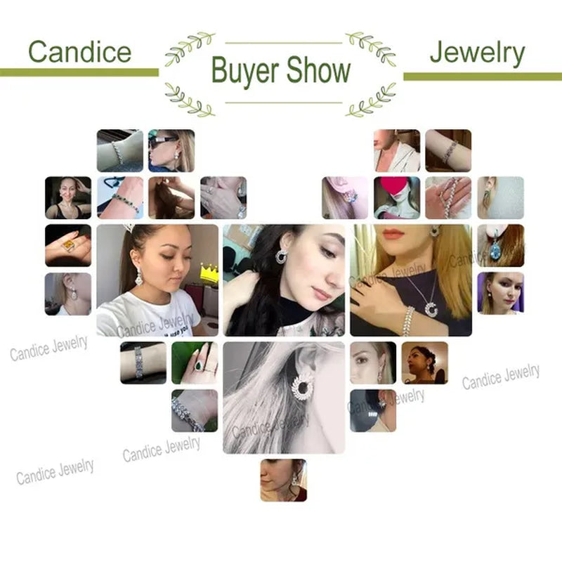CANDICE Trendy Sterling Silver Plated Jewelry Sets Noble Marquise AAA+ CZ Stone Pave Round Pendant Necklace Earrings Set For Women Gift