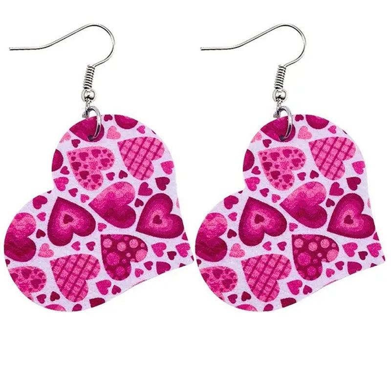 Europe and America 2021 New Valentine'S Day Leather Heart-Shaped Love Red Lips Double-Sided Printing PU Earrings