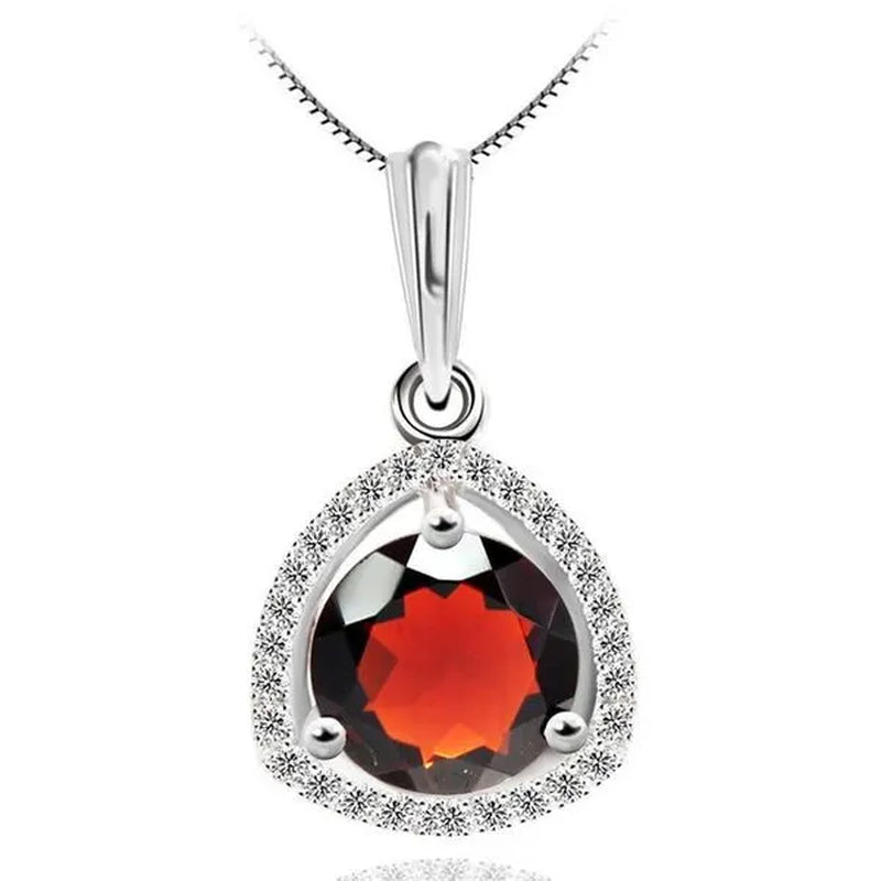 Majesty Diamonds MDS170225 2.66 CTW round Red Garnet Halo Solitaire with Accents Pendant Necklace in .925 Sterling Silver