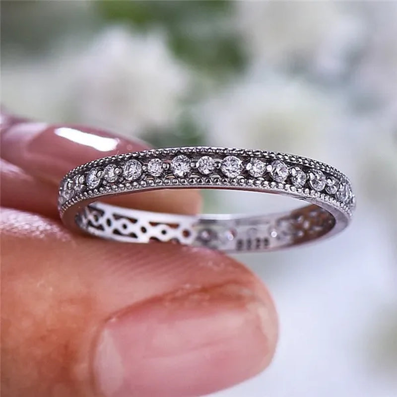 Exquisite 925 Sterling Silver/Black Gold/Gold/Rose Gold Single Ring White Full Diamond Ring Wedding Jewelry Gift