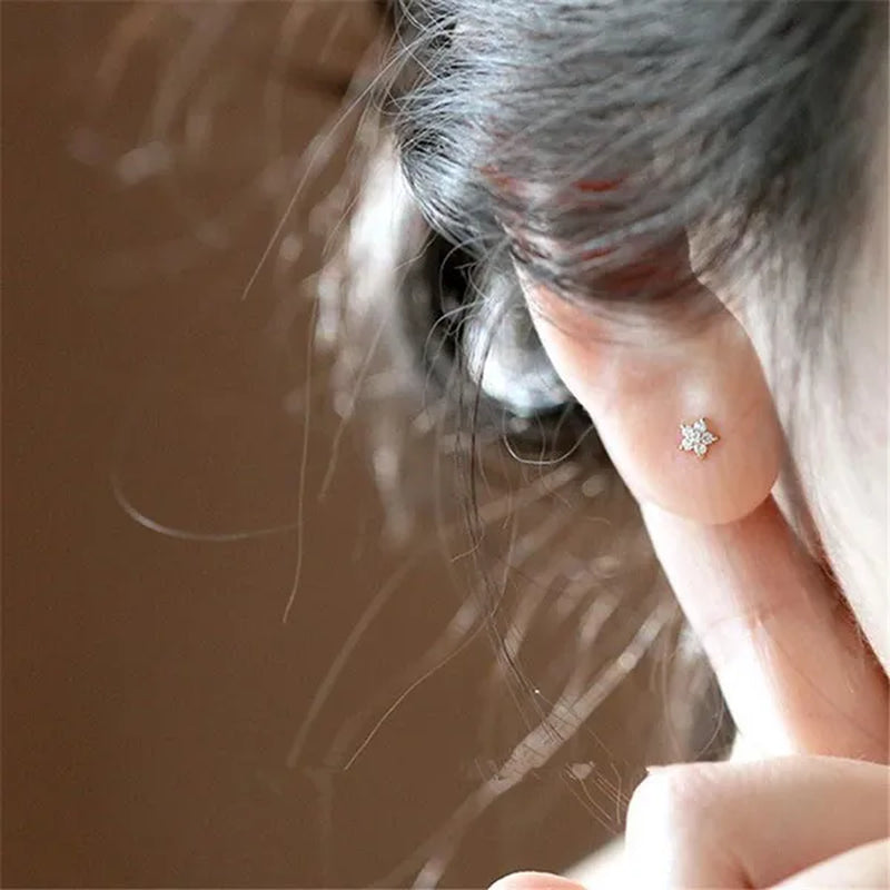 Round Cut Diamond Small Flower Stud Earrings for Women Daily Causal Accessories Girls Birthday Gifts Jewelry