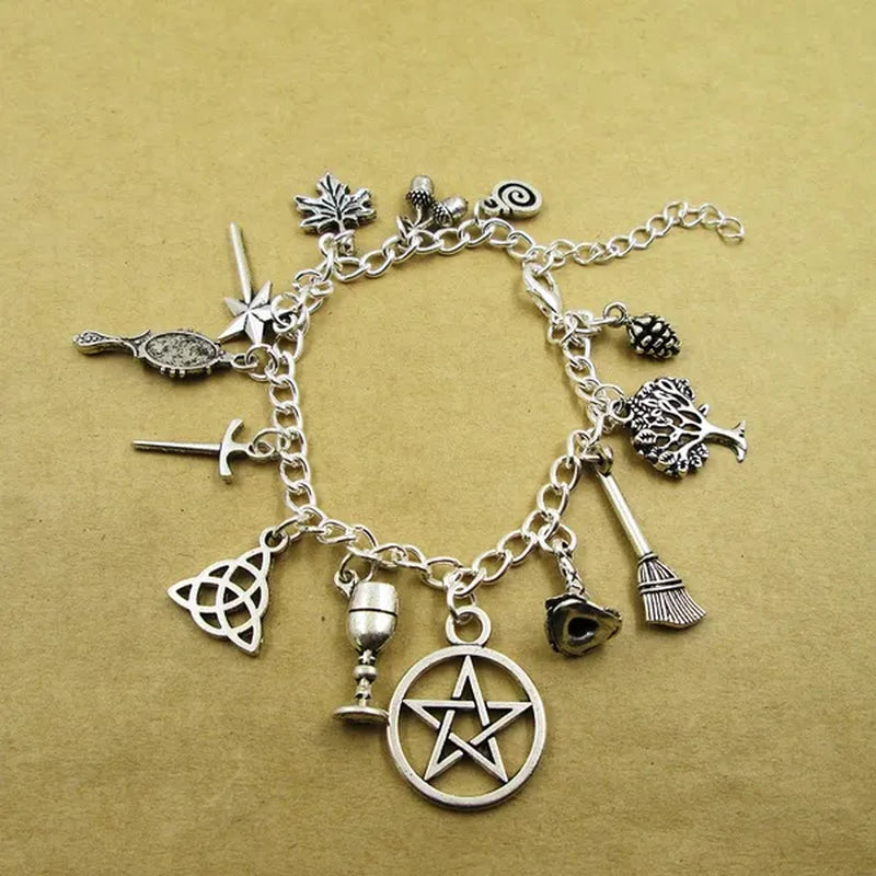 Hot sale silver plated Chain length :17cm +5cm ROSE Witch Wicca Acorn Greenman Various Gemstones silver plated bracelet gift for girl /boy,party ,birthday gift Charm Bracelet Charm bracelet