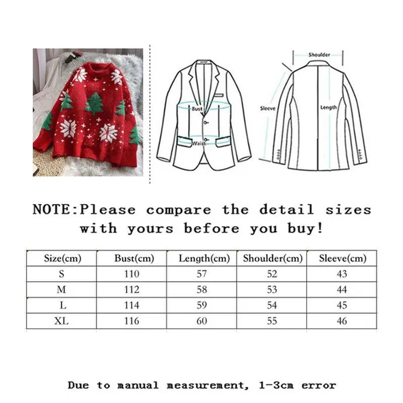 VANGULL Brand Women Christmas Snowflake Pullover Sweater Autumn Winter Thicken Casual Soft Loose round Neck Long Sleeves Knitted Top