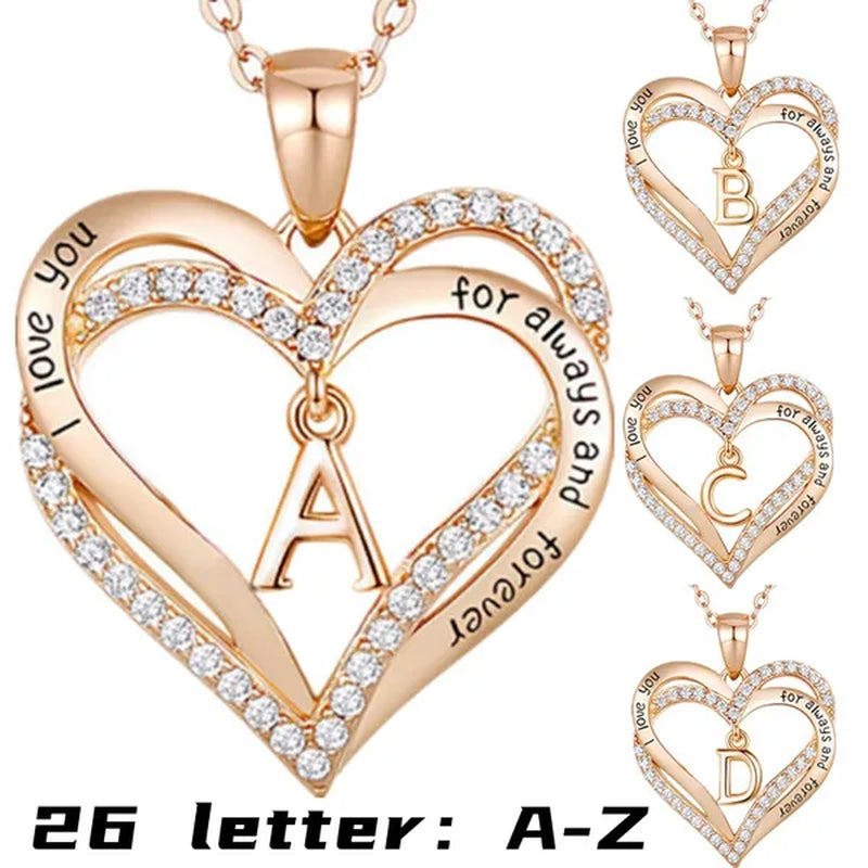 Exquisite Fashion Women's Creative Initials Necklace Diamond Love Pendant Engagement Necklaces for Women Letters Jewelry Accessories Birthday Holiday Anniversary Gift