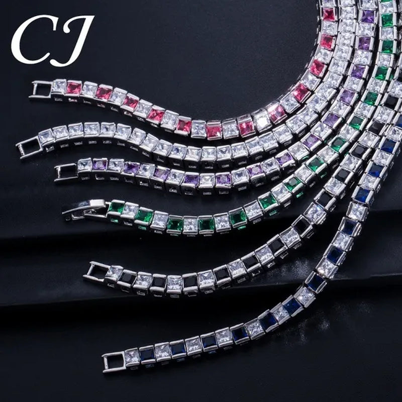 CANDICE Elegant Red Cubic Zirconia Setting Square Women Chain Bracelet Bangle for Birthday Gift