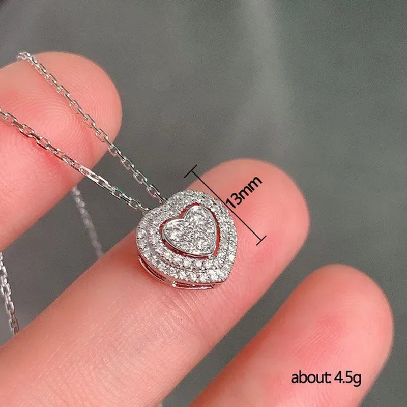 New Fashion Micro Pave 0.34Ct Diamond Lover Heart Pendant Necklace for Women Romantic Wedding Party Necklace