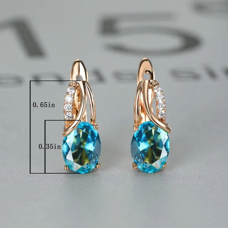 Exquisite 18K Gold Filled Oval Cut Aquamarine Clip on Earrings Woman Huggie Stud Christmas Birthday Gift Diamond Jewelry Bridal Lady Earrings