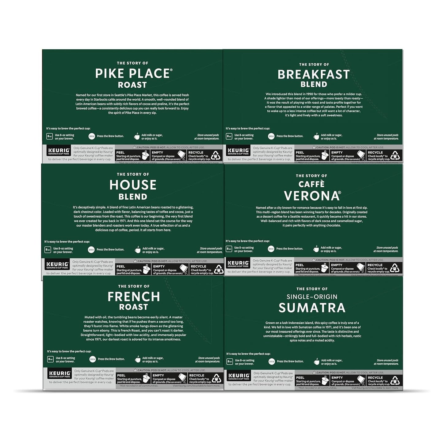 K-Cup Coffee Pods, Medium and Dark Roast Coffee Variety Pack for Keurig Brewers, 100% Arabica, 6 Boxes (60 Pods Total)