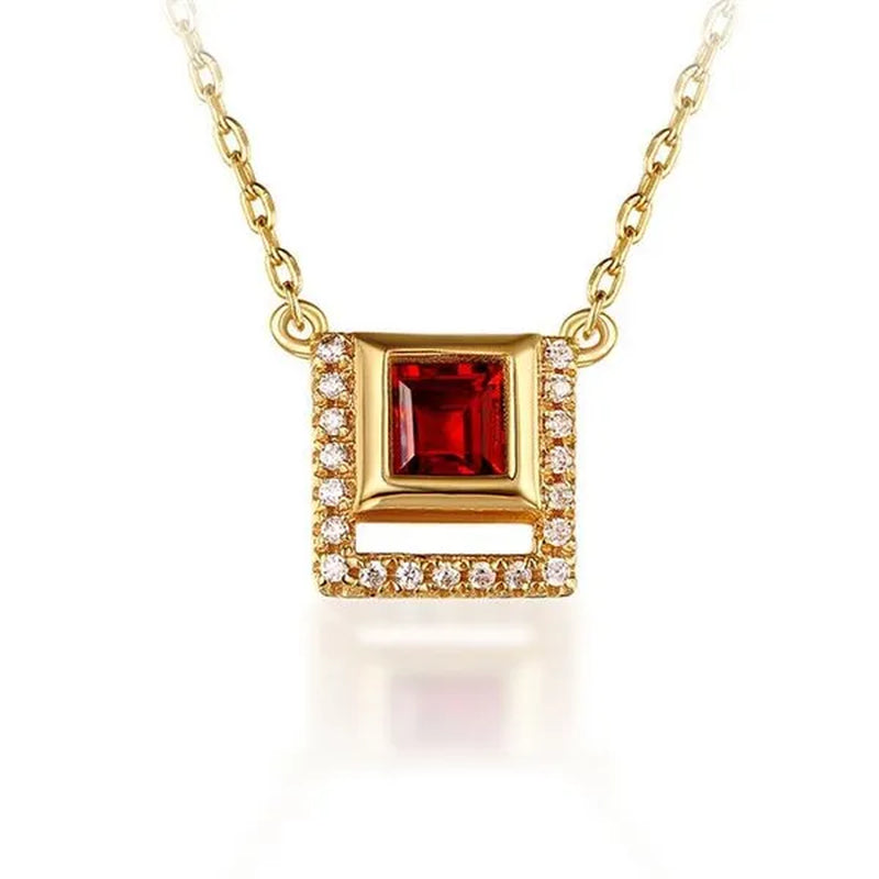 Majesty Diamonds MDS170299 0.33 CTW Princess Red Garnet Fancy Pendant Necklace in .925 Sterling Silver with 18K