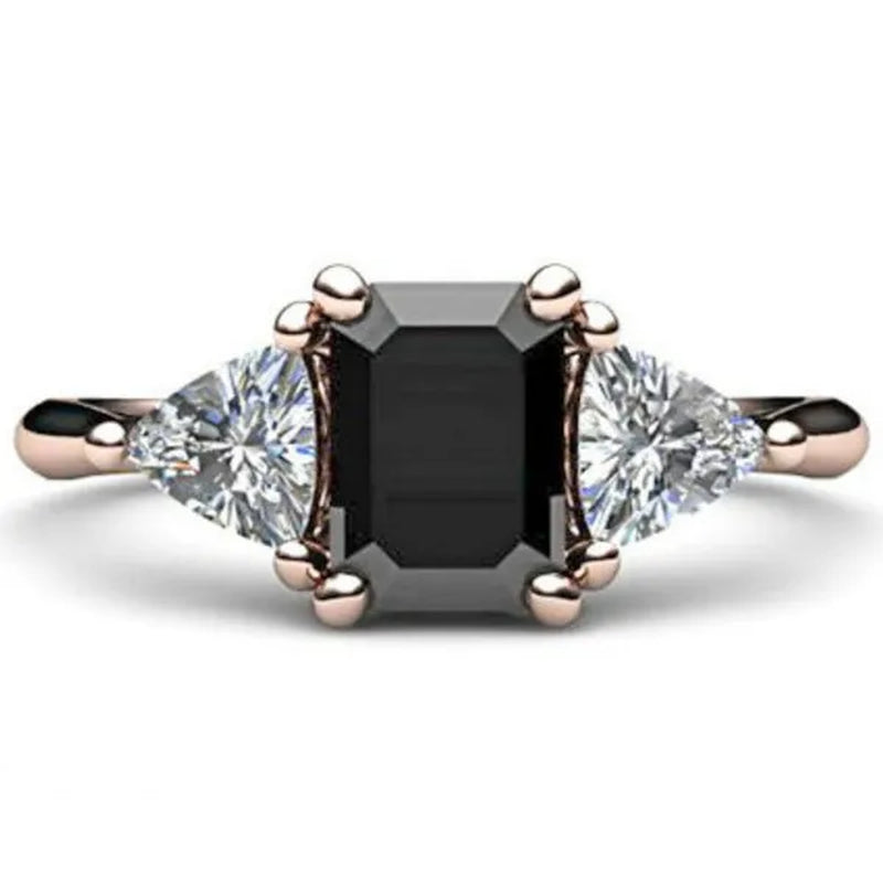 Classic Fashion 18K Rose Gold Black Diamond female Engagement Engagement Bride Princess Love Ring Size 5-11