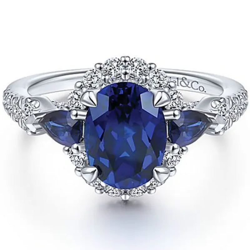 Fashionable Silver Colour Fine Blue Zirconia Women's Ring Wedding Anniversary Christmas Gift Beach Party Jewellery
