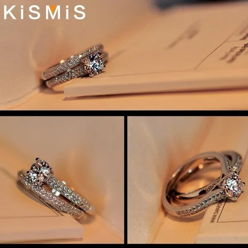 2021 New Diamond Halo Ring Set Wedding Ring Two-Color Gold and Silver Fashion Female Engagement Ring 4-11