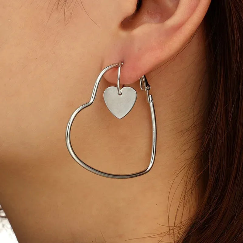 4Pcs/Set Women Double Heart Hoop Earrings Geometric Fashion Earrings Jewelry