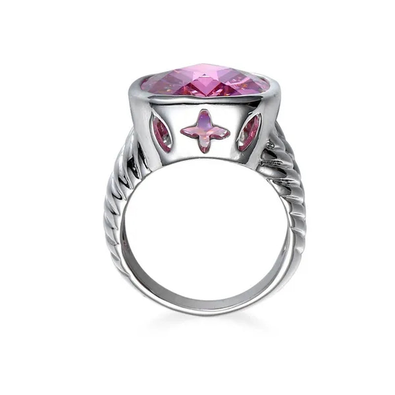 Fashion Women 925 Sterling Silver Natural Pink Ruby Gemstone Engagement Ring