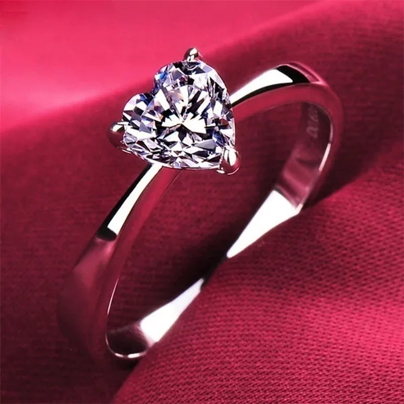 Fashion Simple Silver Color Heart-Shaped Diamond Engagement Wedding Anniversary Ring Size 6-12 Bague Femme