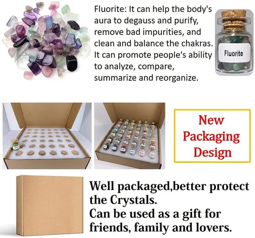 36PCS Gemstones Bottles Crystals and Healing Stones Witchcraft Supplies Crystals Chakra Healing Crystals Bulk Crystals Witchy Room Décor
