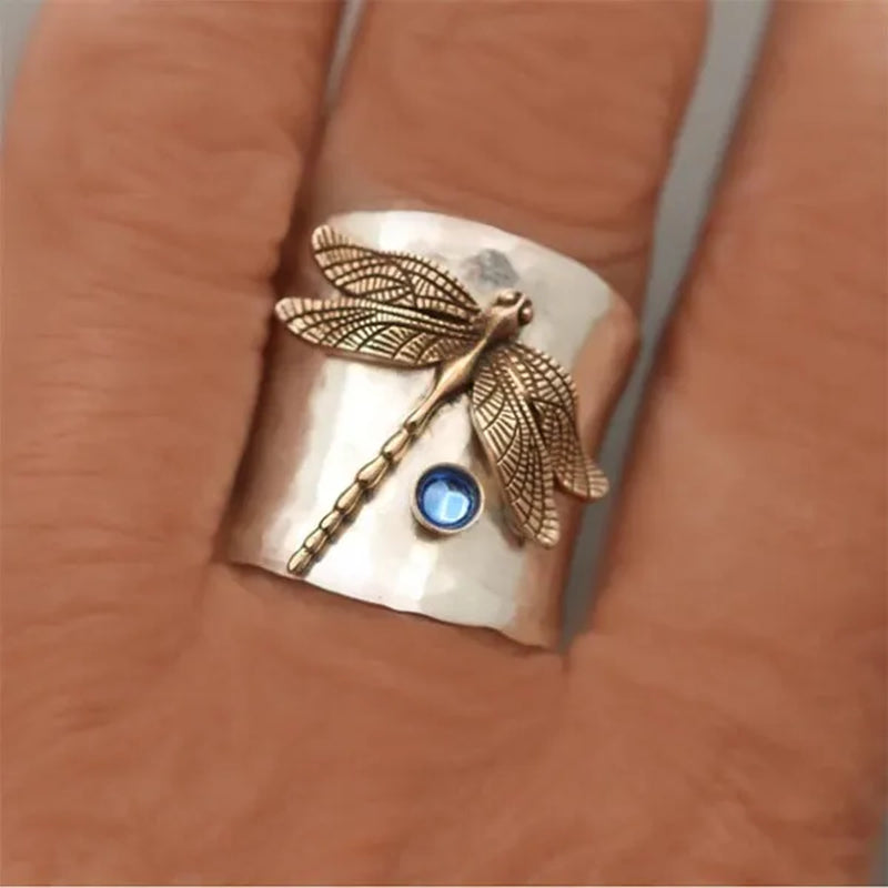 Unique Steam Punk Jewelry with a Victorian Style Twist Ring Dragonfly Ring September Birthstone Sapphire Anniversary Gift (Size:5-12)