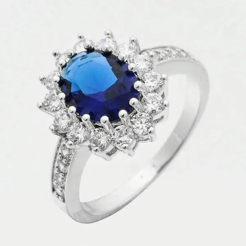 Pretty 14k White Gold Natural 3.26ct Sapphire Wedding Engagement Ring Size6-11