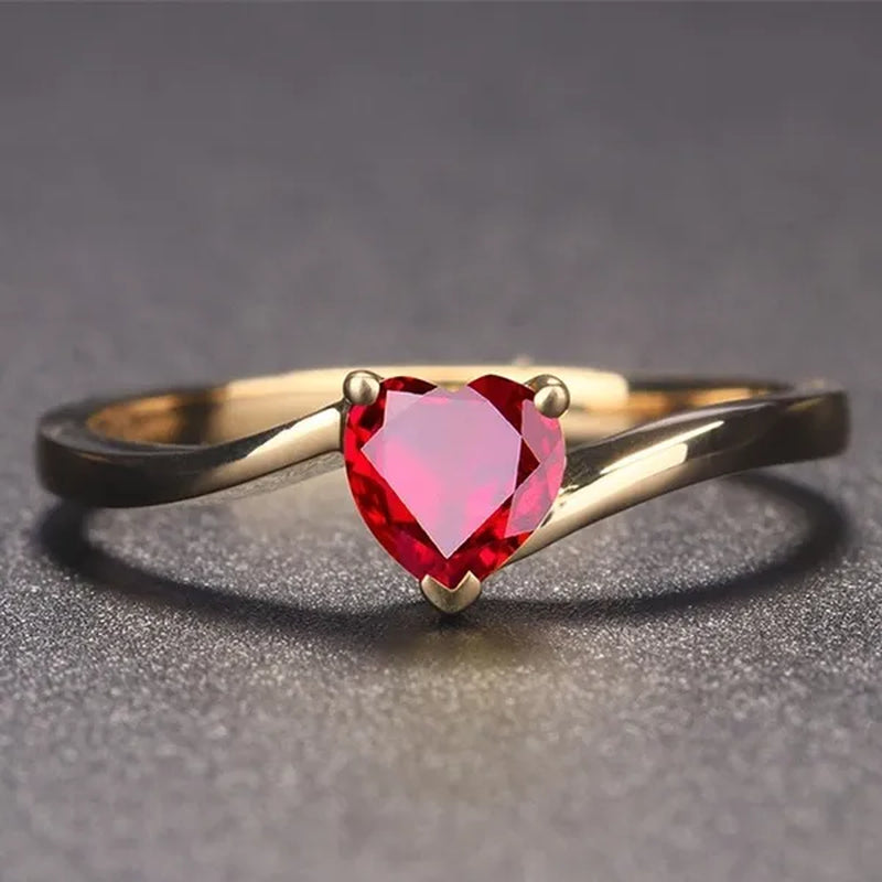 1 Pcs Women Lady Heart Ruby Birthstone Ring Elegant Crystal Rhinestone Rings Jewelry Size 6-10