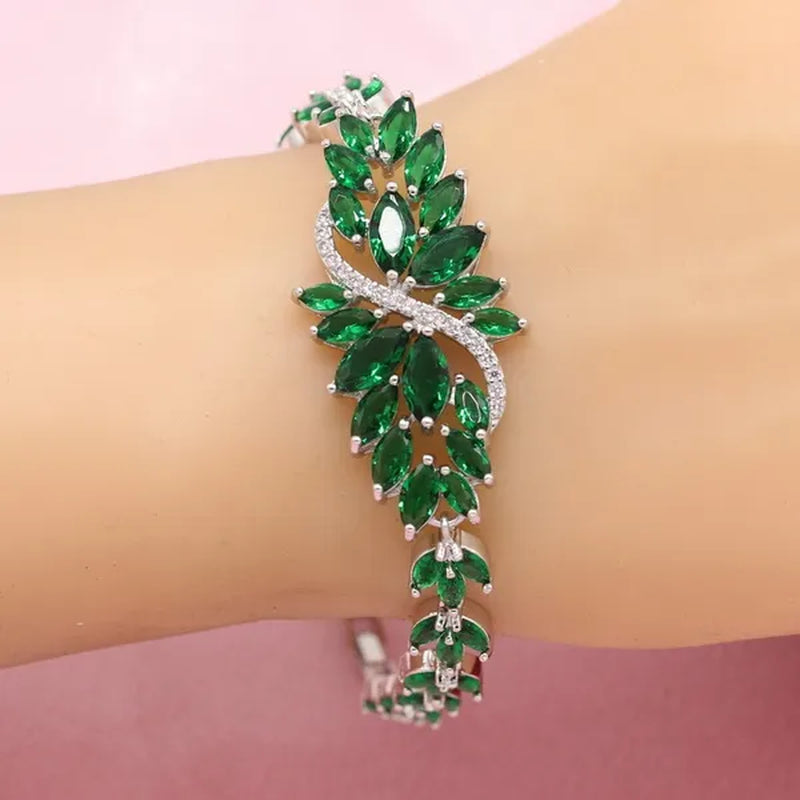 Women jewelry sets Flower Shaped Red/Blue/Green Stones Rings Necklace Earrings