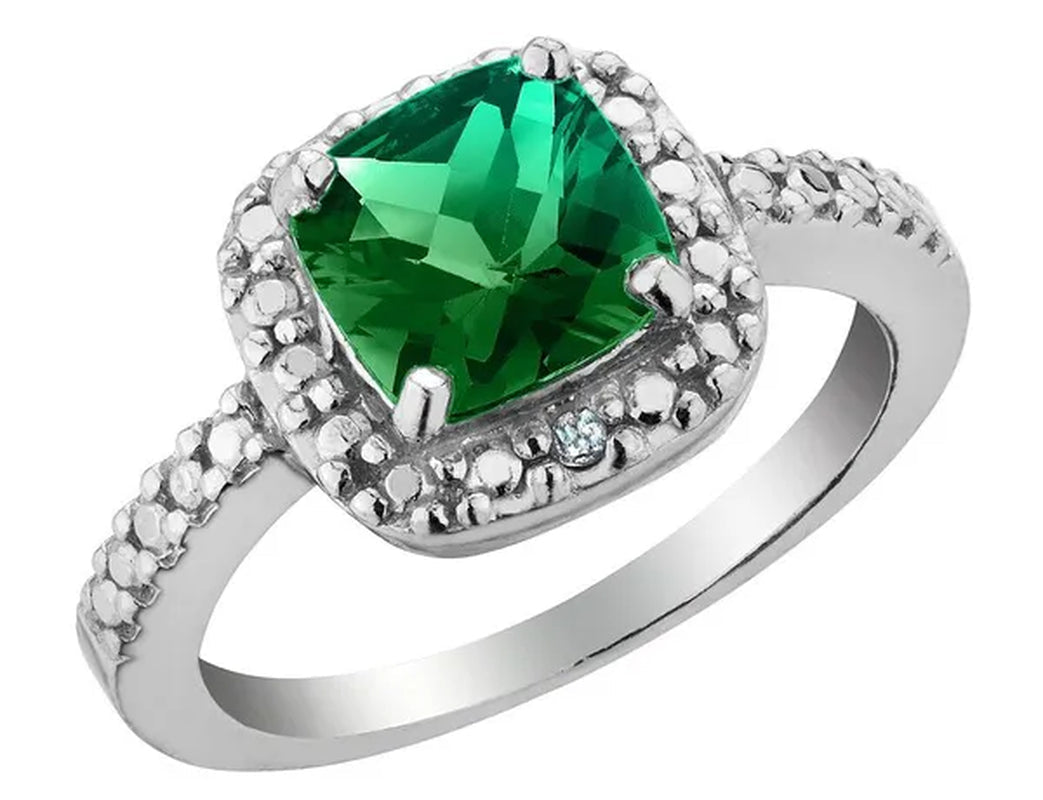 2.0 Carat (Ctw) Lab-Created Emerald & Diamond Ring in Sterling Silver