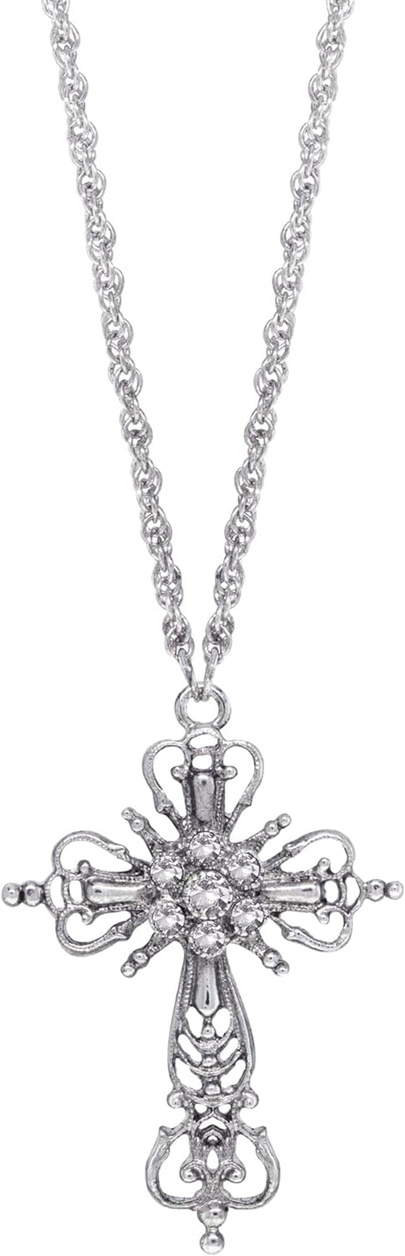 1928 Jewelry Crystal Cross Pendant Necklace for Women 30 Inches