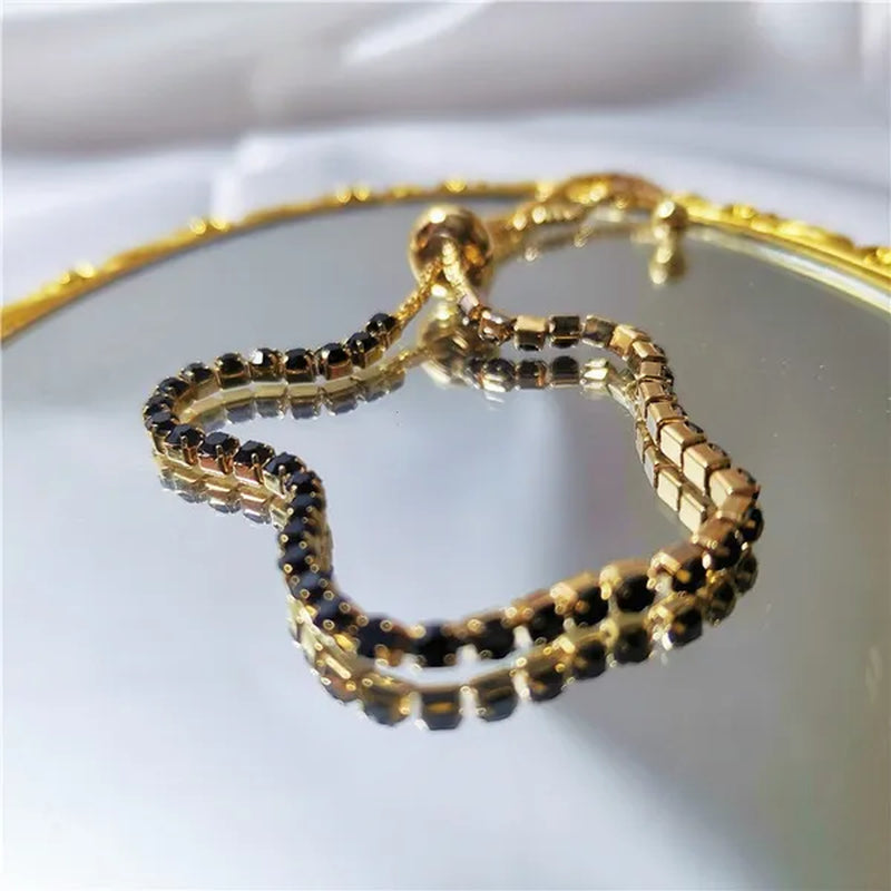 European and American Women Exquisite Diamond Crystal Push Pull Bracelet Nine Color Light Luxury Micro-Inlaid Zircon Simple Adjustable Student Bracelet for Women Crystal Bracelet for Women