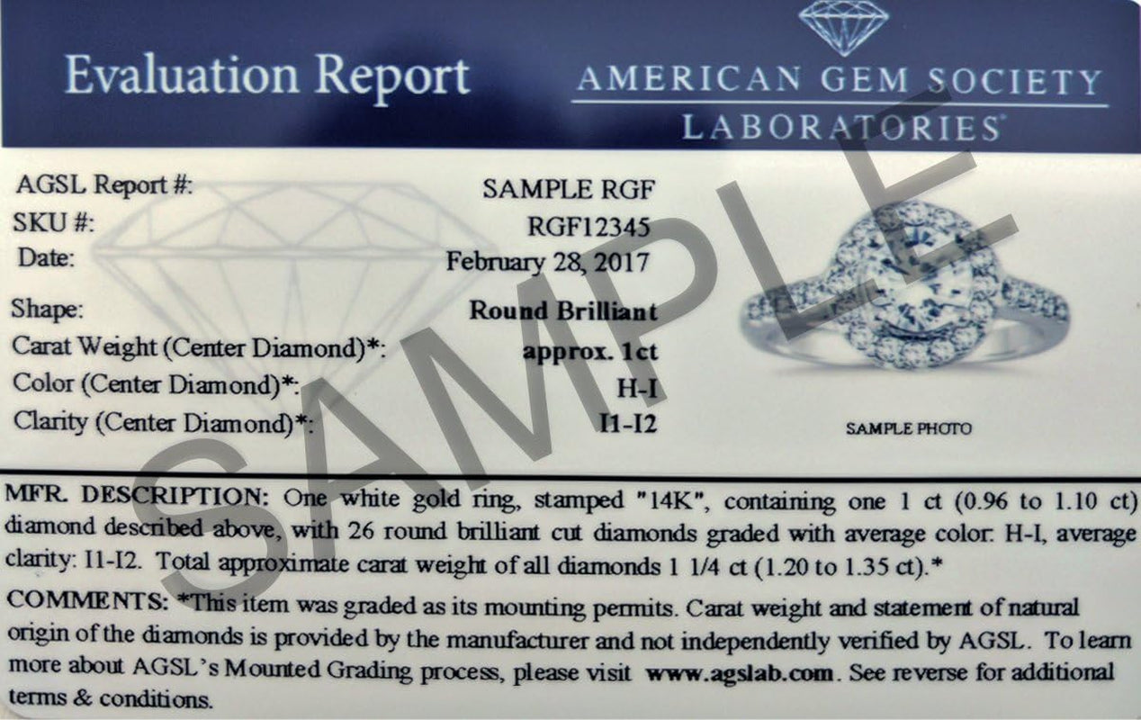 AGS Certified 1 Carat Diamond Solitaire Ring in 14K White Gold (J-K Color, I2-I3 Clarity)