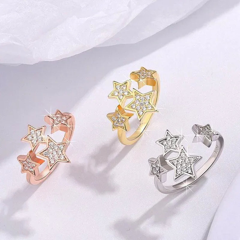 Trendy Women Open Ring Diamond Star Rings For Bridal Wedding Adjustable Rings