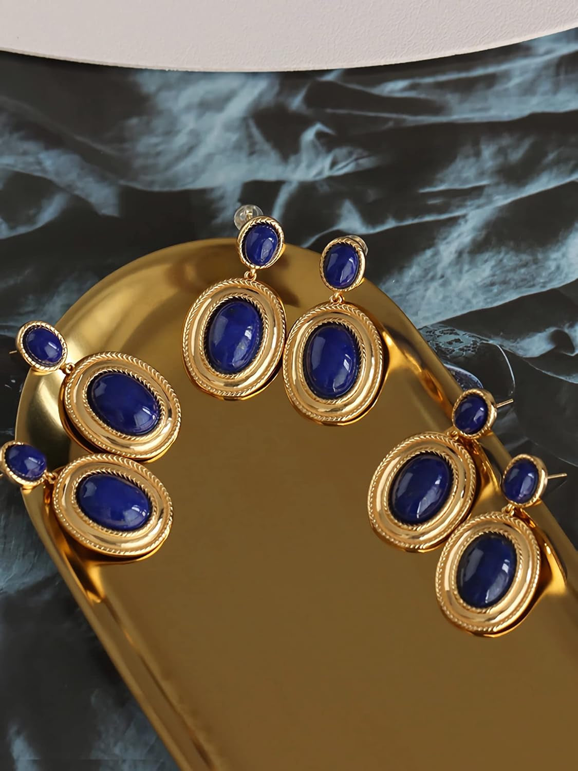 Western Lapis Lazuli Drop Dangle Earrings, Gold Plated Navy Blue Gemstone Leo December Birthstone Earrings, Vintage Elegant Accessories Gifts for Women Girls