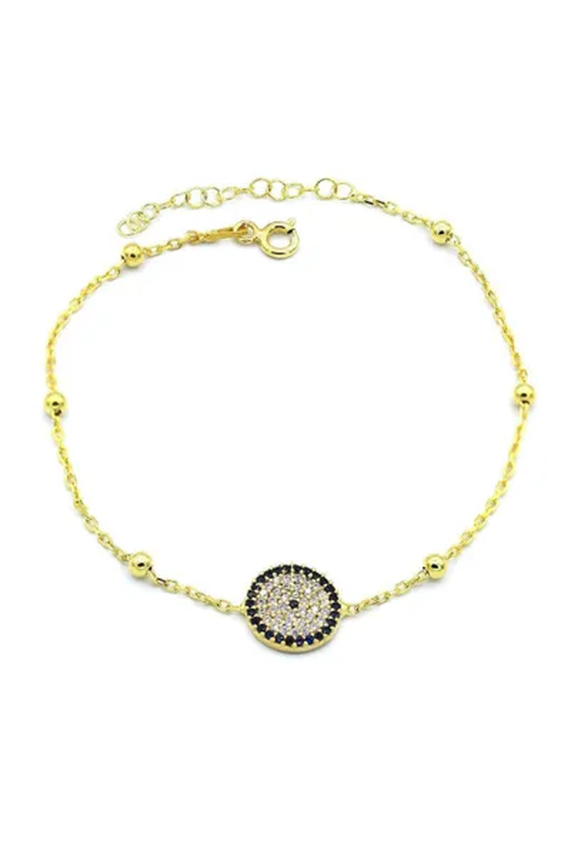 Women Evil Eye Beaded Chain Model Gold Gilded Silver Bracelet