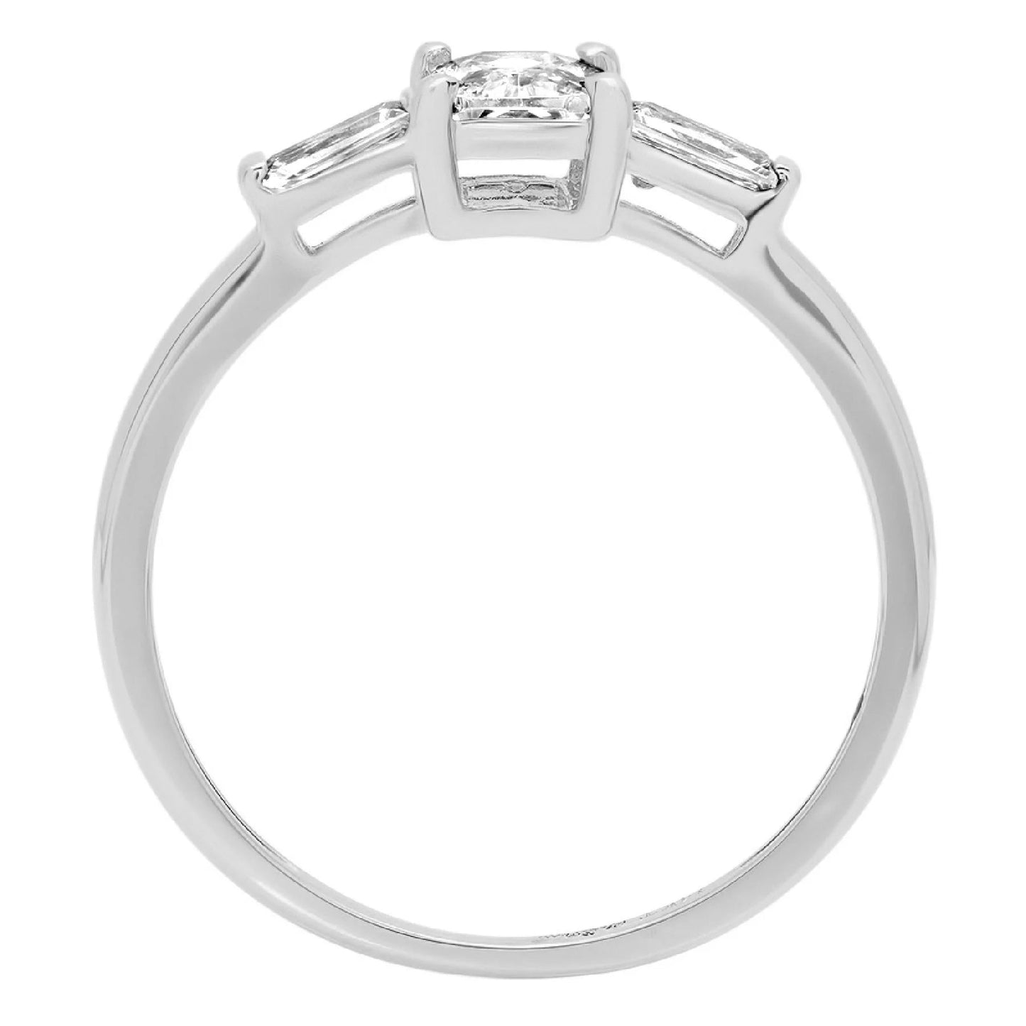 0.8 Ct Brilliant Emerald Cut Simulated Diamond 14K White Gold Three-Stone Ring SZ 7.5