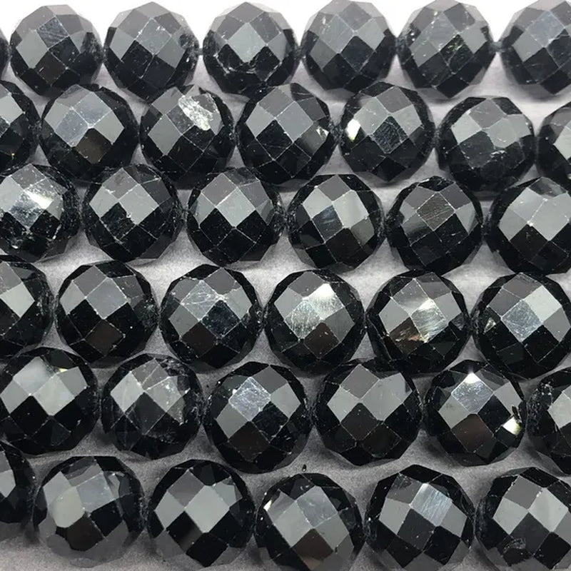 Black Tourmaline Beads 6-10mm Faceted Natural Stone Cut Gem Geometry DIY
