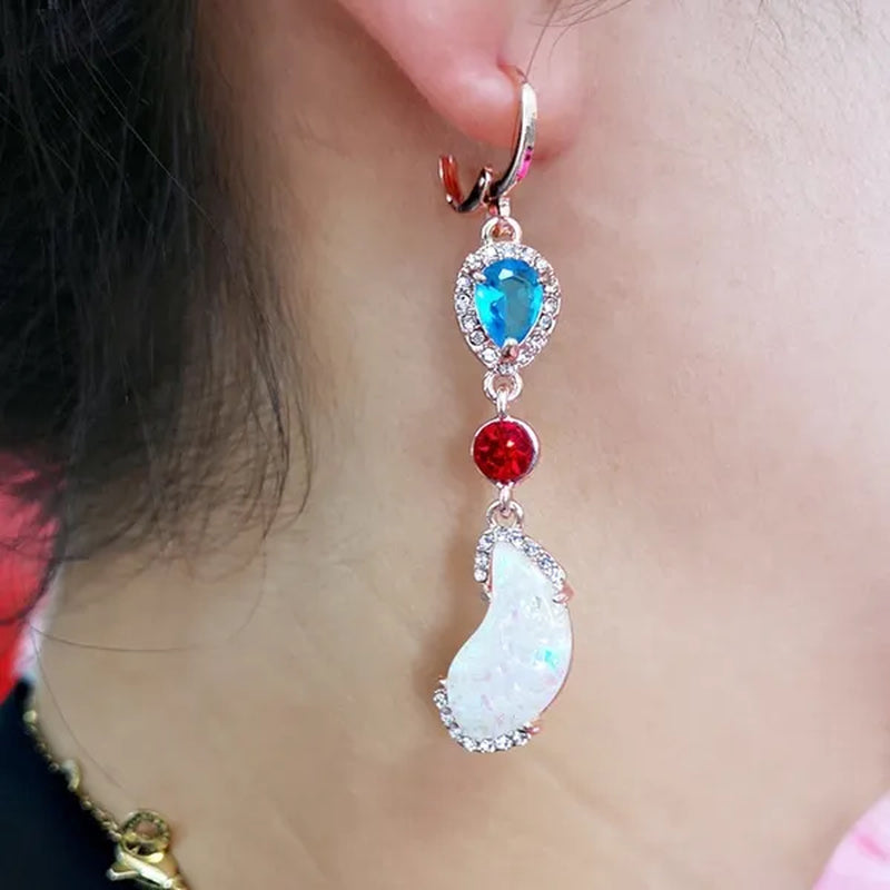 1 Pair Antique 925 Sterling Silver Pendant Earrings Natural Gemstone Inlay Dangle Earrings Bridal Engagement Wedding Anniversary Gift Bohemian Style Earrings