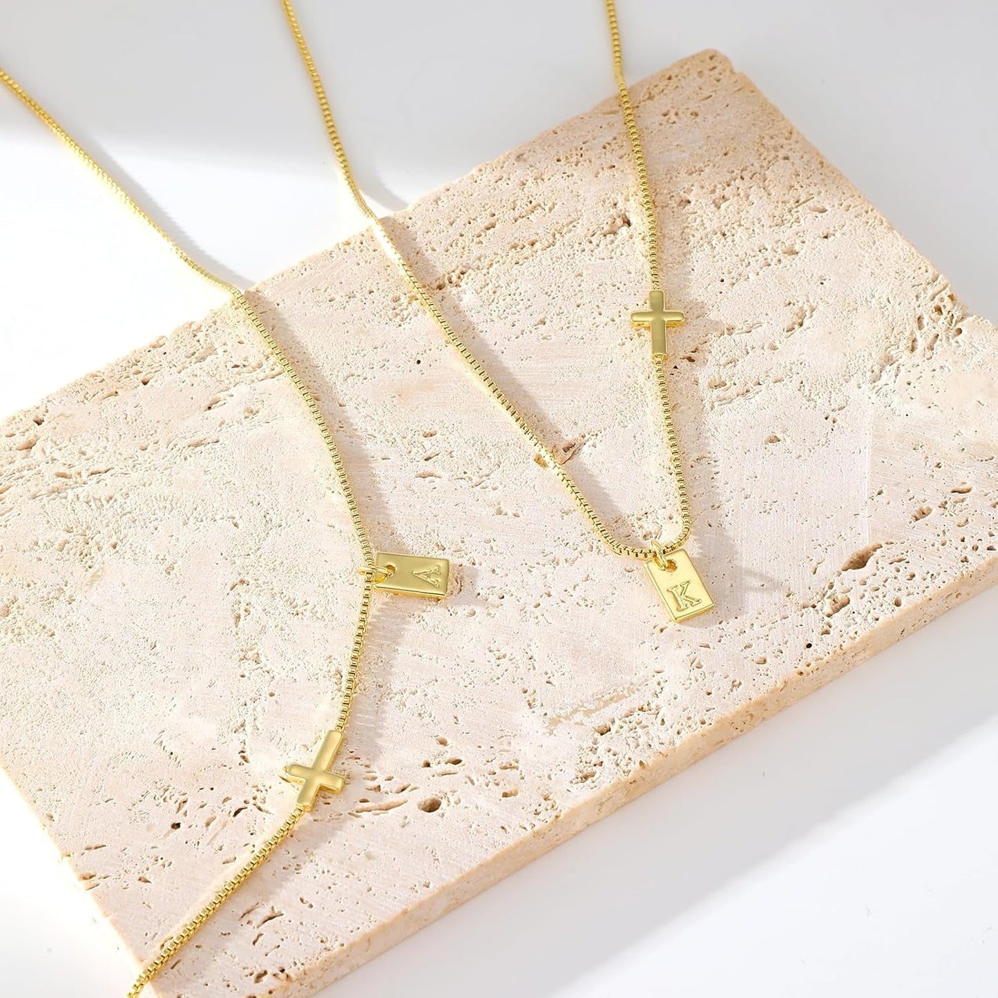 Cross Necklace for Women with Initial, 14K Gold Plated Dainty Cross Pendant Choker Initial Gold Necklace for Women Jewelry Gift