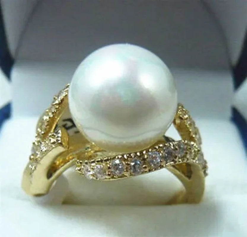Fashion Women's 12mm South Sea Shell Pearl Jewelry Ring Size 6 7 8 9 k04