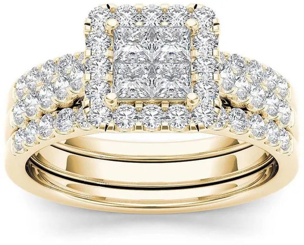 6 Delicate 2-3 Pieces/Set Women's Shiny White Zircon Ring Set Anniversary Christmas Gift Engagement Bride Wedding Jewelry Ring Size 6-10