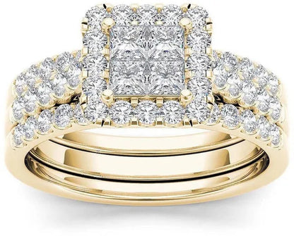 6 Delicate 2-3 Pieces/Set Women's Shiny White Zircon Ring Set Anniversary Christmas Gift Engagement Bride Wedding Jewelry Ring Size 6-10