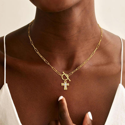 Cross Necklace for Women Trendy -14K Gold Plated Chunky Gold Silver Cross Pendant Necklace Waterproof Non Tarnish Jewelry Christian Gift for Women
