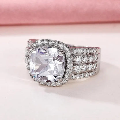 Bridal Wedding Band Ring Jewelry Micro Pave Diamond 4 Claw Setting White Sapphire Rings for Women Proposal Gift