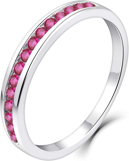 Stackable Ring 925 Sterling Silver Halo Birthstones Eternity Bands for Women
