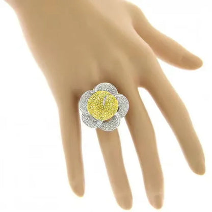 Fashion White Gold Sunflower Women Ring 925 Sterling Silver Citrine Wedding Jewelry Ring Ladies' Favorite White Sapphire Finger Ring