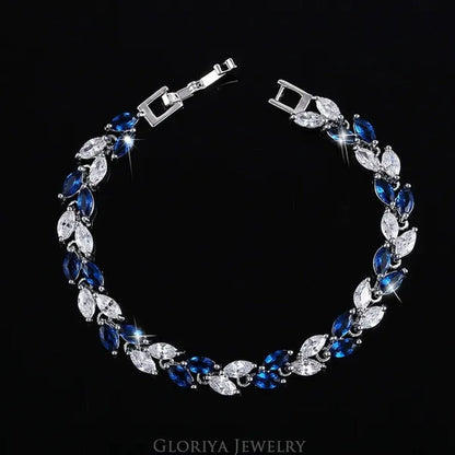 Gloriya Silver Plated Inlay Black and White AAA Grade CZ Crystal Leaf Chain Bracelet Bangle for Women 2024 Fashion Design Fashion Mujer Jewelry